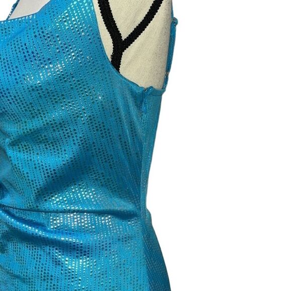 FTF Crowl Neck Ruched Iridescent Asymmetrical Dress - Picture 7 of 15